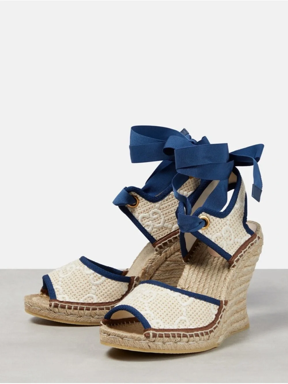 Brand NEW GUCCI Grosgrain  Trimmed Crochet Wedge Espadrille size 41